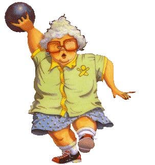 A graphic of a woman holding up a lawn bowl ball.