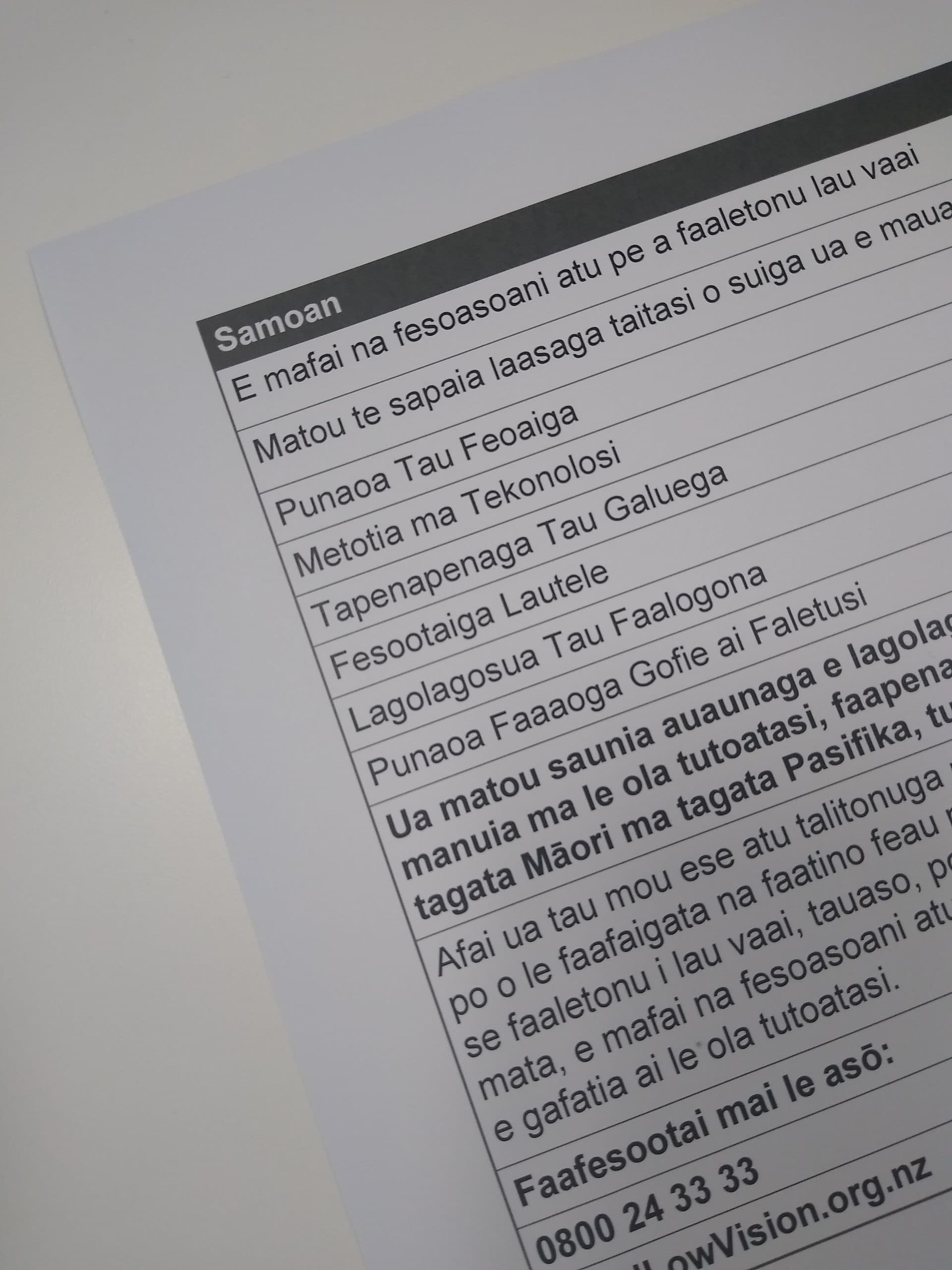 Picture of a document in Samoan.