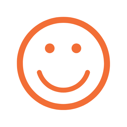 A line drawing of an orange smiley face