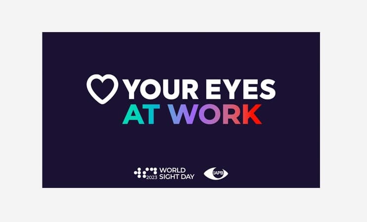 A graphic with The International Agency for the Prevention of Blindness (IAPB) logo at the bottom centre. In the centre is the slogan "Love your eyes at work".